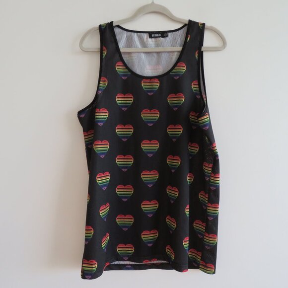 STEELE (ST33LE) Pride Heart Print Performated Open Mesh Vest Festival - Size M - Picture 2 of 14
